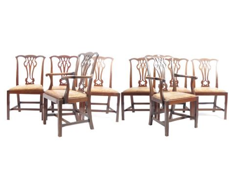 A 19th century mahogany Chippendale manner set of 8 chairs comprising of 2 carvers and 6 chairs. Chair having a pierced vase 