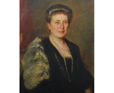Hermann Torggler (1878-1939) - Oil on canvas portrait painting study depicting Lady Demelayer. The sitter wearing black gown 