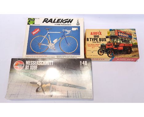 Airfix &amp; Protar, a boxed group of Model Kits. Includes Raleigh World Cup 1982 Bike 1:9 scale with others. Although unchec