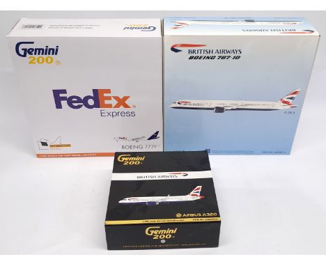 Gemini 200, a boxed 1:200 scale Aircraft boxed group. &nbsp;Consisting of British Airways Boeing 787-10 &amp; FedEx (Federal 