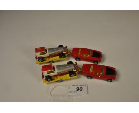 2 CORGI ROCKETS CAPRI, TRAILER AND DEREK FISKE CAR SETS