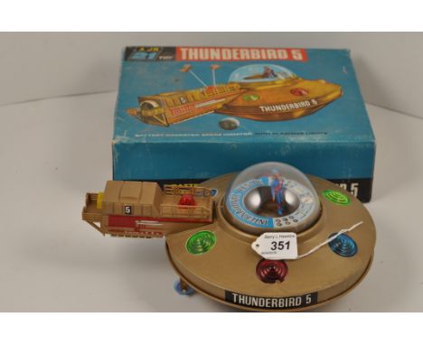 VINTAGE JR 21 TOY THUNDERBIRD 5 WITH ORIGINAL BOX CORRODED BATTERY COMPARTMENT