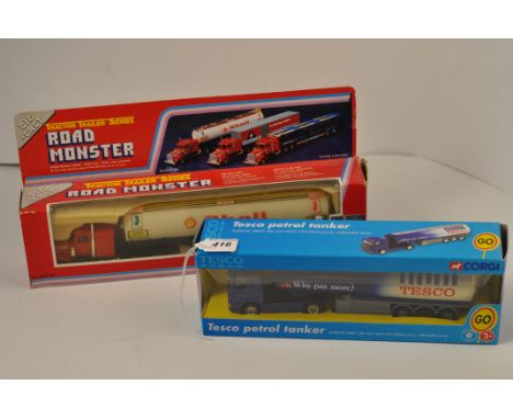 2 MODEL PETROL TANKERS TRACTOR TAILER SERIES ROAD MASTER SHELL AND CORGI TESCO TANKER BOTH BOXED
