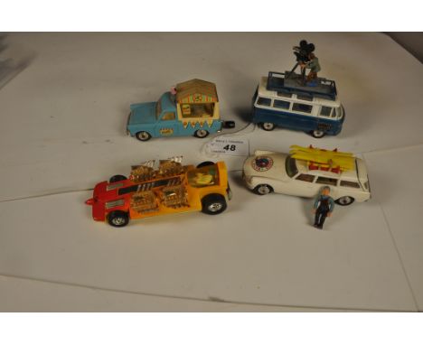 4 RARE VINTAGE CORGI VEHICLES TO INCLUDE CITROEN SAFARI SKI CLUB WITH FIGURE AND SKIS