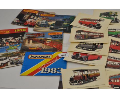 COLLECTION OF CATALOGUES MATCHBOX AND DINKY AND POSTCARDS NOSTALGIA MINIATURES