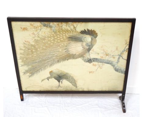 CHINESE HAND EMBROIDERED SILK FIRESCREEN PANELcirca 1900, with highly detailed peacock decoration, 68.5cm high x 94.5cm wide,