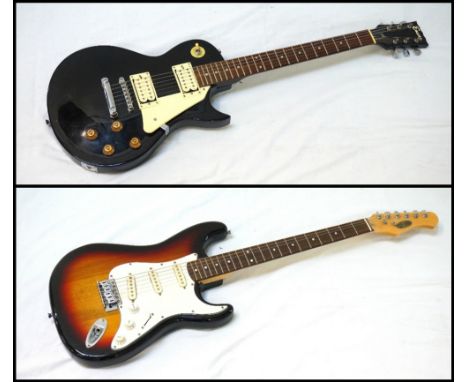 TWO ELECTRIC GUITARSincluding 'Encore' model with black body; and a 'Stagg' model with burst finish body (2)