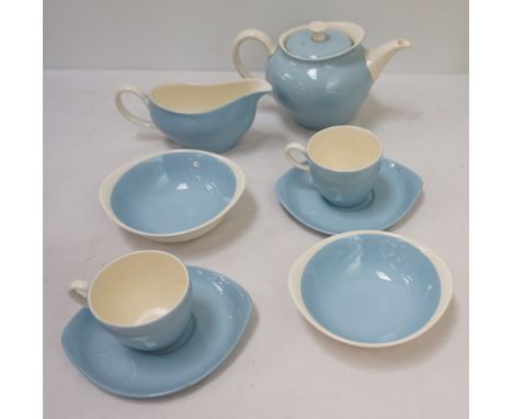 WEDGWOOD ETRURIA 'SUMMER SKY' PART DINNER/TEA SERVICEcomprising teapot; nine cups; five saucers; side plate; sugar basin; eig