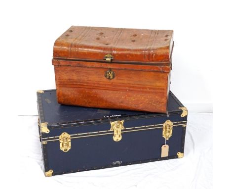 MOSSMAN SCHOOL TRUNKwith reinforced corners and side carrying handles, together with a metal domed trunk (2) 