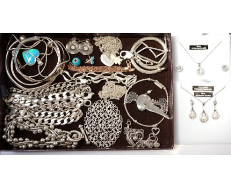 SELECTION OF SILVER JEWELLERYcomprising various bracelets and bangles; two boxed Warren James suites of jewellery, one set wi