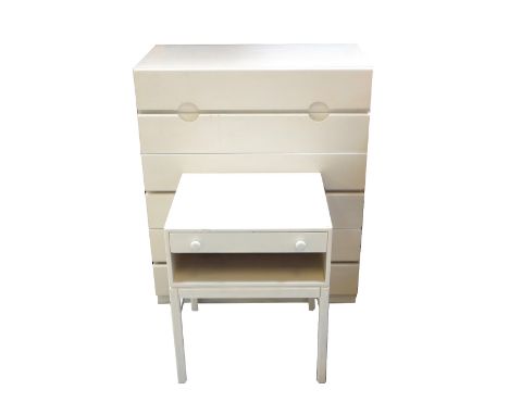 RETRO PAINTED TEAK CHESTwith six drawers, each with recessed semi elliptical handles, 96.5cm high, together with a painted te