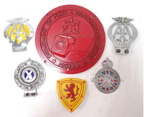 VINTAGE ALUMINIUM SIGNdepicting the Department Of Posts & Telecommunications Of Nigeria, 22.5cm diameter, together with five 