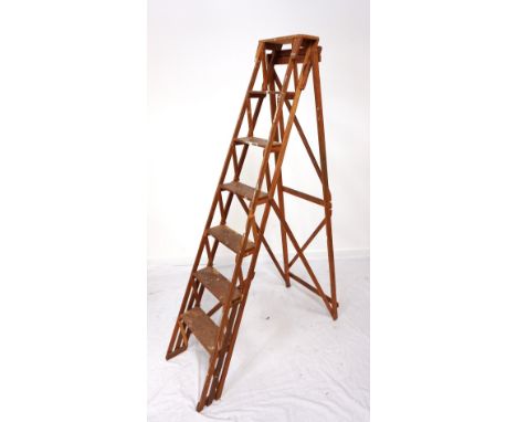 VINTAGE SET OF PINE FOLDING STEP LADDERSwith seven steps, 185cm high