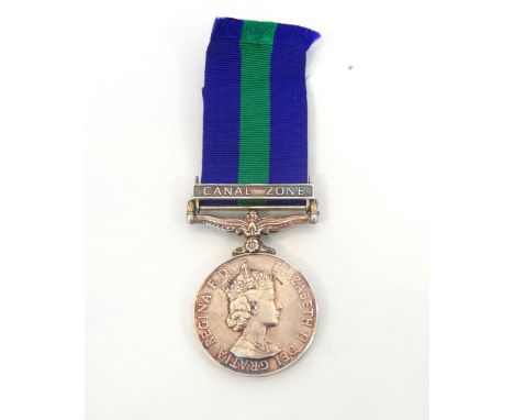 ELIZABETH II GENERAL SERVICE MEDALwith clasp 'Canal Zone', named to '22663147 Sigmn A MCM Stewart R Signals'
