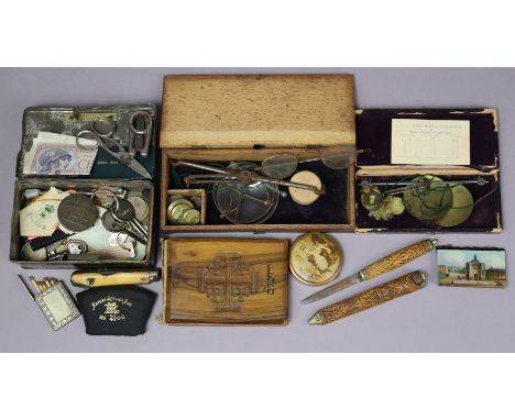Two vintage sets of portable scales, both cased; a book containing preserved "Flowers of the Holy Land" by Ferdinand Vester, 