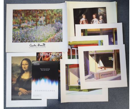 Twenty-one various coloured prints after Claude Monet, Jurgen Corc, Leonardo Da Vinci; &amp; others (various sizes), all unfr