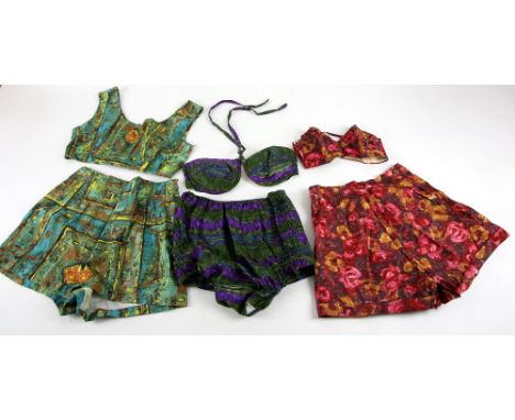 1930s /40s Ladies black silk rayon jacket wtih floral design anotehr jacket of same vintage, 50s high waist  bikini shorts an