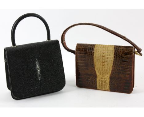 Vintage crocodile skin hand bag and a black ray skin handbag.    