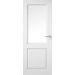 PALLET TO CONTAIN 6 X BRAND NEW WHITE GLASS TOP PANEL FIRE DOORS 1981 X 1220MM WITH SQUARE