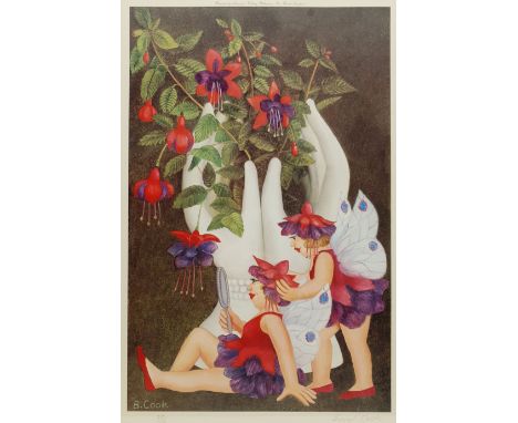 Beryl Cook OBE (British 1926-2008): 'Fuchsia Fairies', limited edition colour lithograph signed and numbered 282/650 in penci