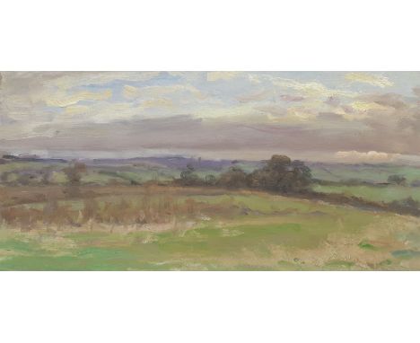 Neil Tyler (British 1945-): 'Vale of Pickering', oil on board signed, with a preparatory sketch verso 23cm x 47cm