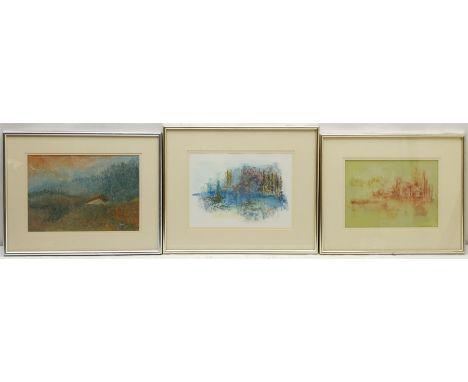 Madeleine Eyland (Belgian/British 1930-2021): 'Only Silence', 'Hope and Mystery' and 'Sepia Seascape', three pastels signed, 