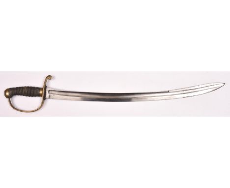 A Constabulary sidearm, blade 23½", brass stirrup hilt with rayskin grip, the quillon terminal stamped "BC63". GC (the scabba