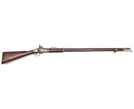 A .577" Enfield 3 band percussion rifle, the 38¾" barrel having ordnance inspector's marks and government sale mark; the lock