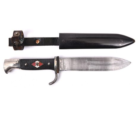 A Third Reich Hitler Youth dagger, 5½" blade marked "Rich. Abr. Herder Solingen", RZM stamp and M9/18 1941. Plated hilt with 