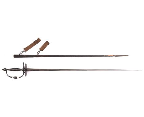 A Victorian court sword, blade 32" retains nearly all original polish, cut steel hilt, dish guard, blackened finish. In its s