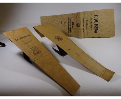 3  Third Reich scarce original paper bags: SS dagger marked Eichhorn, a dagger bag of E and F Horster and sword bag of F W Ho