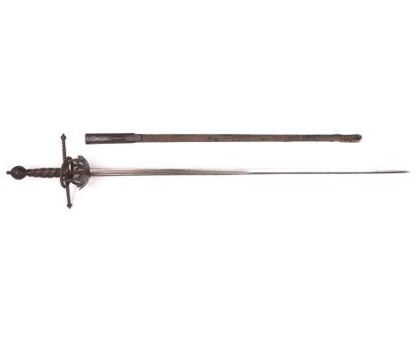 A Victorian reproduction rapier in the 17th century style, stout blade 32" with two deep fullers, from a French officer's swo