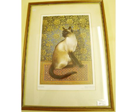 Four various cat prints including limited edition print of a siamese cat by Lesley Anne Ivory 34 x 24cm