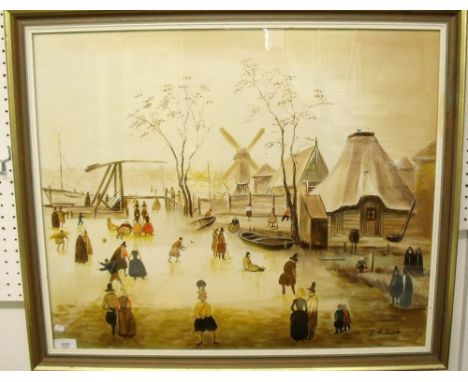 S R Earle - oil on board 17th century winter scene - 51 x 62cm