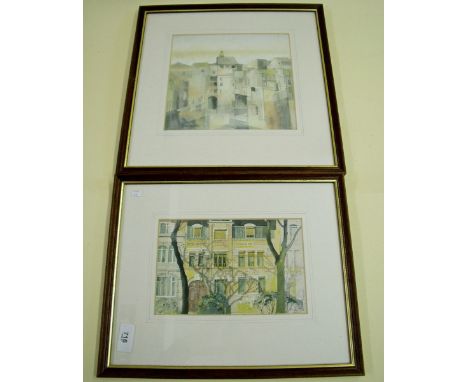 Evan Ivery - two watercolour architectural scenes 22 x 22cm and 14 x 22cm