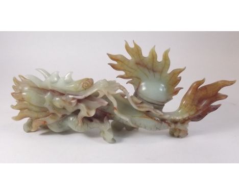 A mid 20th century carved 'jade' dragon - 30cm