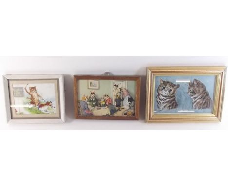 Three small Louis Wain prints including postcard 'The Tiff' - 8 x 13cm