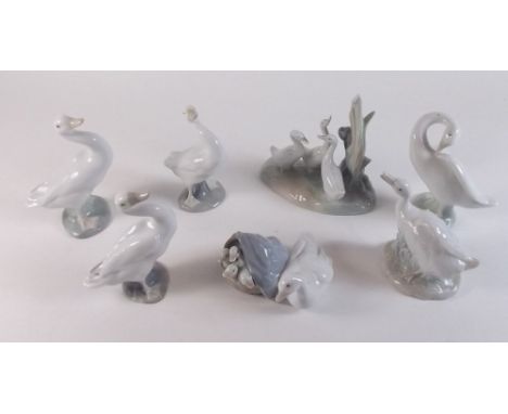 Six Lladro and Nao goose groups