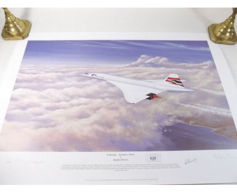 A limited edition print of Concorde 'Second to None' by Stephen Brown 189/400 - unframed, signed by the artist and crew