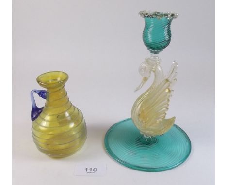 A Venetian glass swan candlestick by Salviati and a Roman glass style vase
