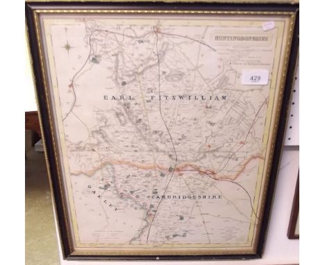 A coloured map print of fox hunting districts 'Huntingdonshire' - 40 x 33cm