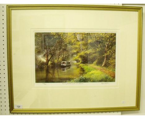 Paul Weston - limited edition print of canal boat 'Cruising the Monmouth and Bream' 59/350 - 22 x 36cm