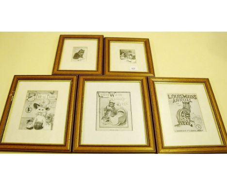 Five reproduction black and white Louis Wain prints
