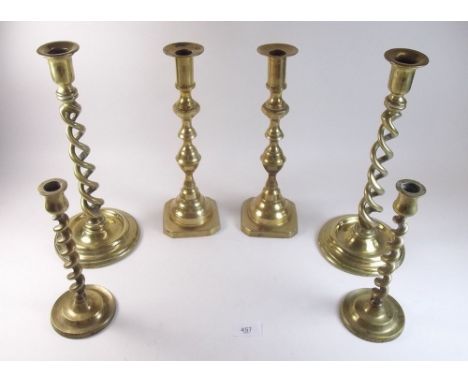 Three pairs of vintage brass candlesticks