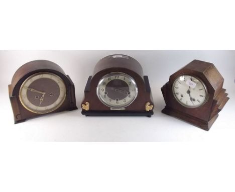 An oak Art Deco striking mantel clock and two other 1930's mantel clocks