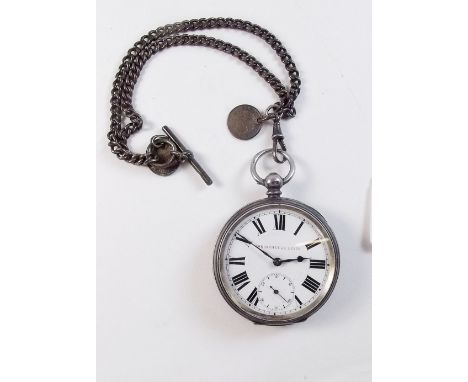 A 19th century silver pocket watch with silver Albert chain - case Birmingham 1884, marked chronometer lever to face
