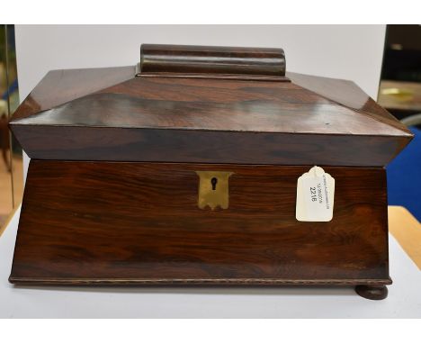 &nbsp;A Georgian rose wood tea caddy with two inner boxes, plus a glass bowl (missing one foot)