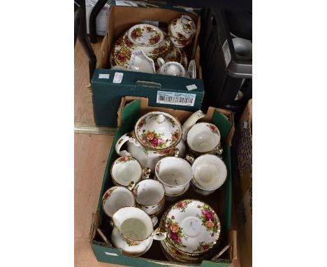 Royal Albert Old Country Roses tea service, dinner plates, and various Wedgwood Angela pieces (2 boxes)