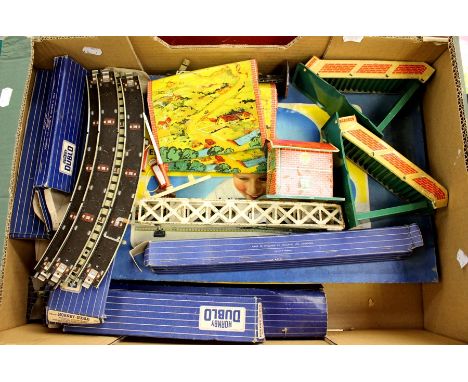 A boxed vintage Hornby Dublo Duchess of Montrose electric train set, together with boxed Dublo tracks and associated building