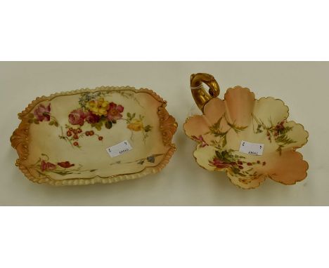 Royal Worcester blush leaf shaped dish and other example